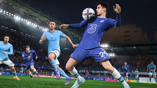 Най -добрите футболни игри: Havertz контролира топката, използвайки гърдите си във FIFA 23