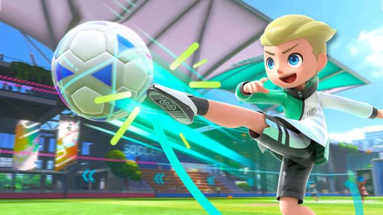 Best Soccer Games: A Mii kicks a ball in Nintendo Switch Sports Soccer 