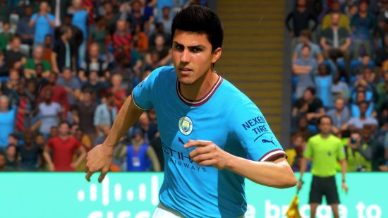 Best Nintendo Switch football games: Cancelo runs for the ball in Man City kit in FIFA 23