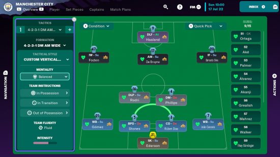 Best Nintendo Switch football games: A player management screen in Football Manager Touch 2023