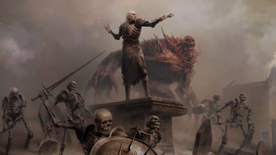 Diablo 4 beta rewards: Necromancer commanding skeletons in Diablo 4 concept art