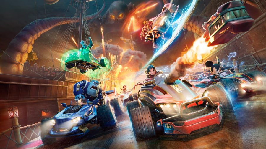 Disney Speedstorm: multiple racers can be seen on a track
