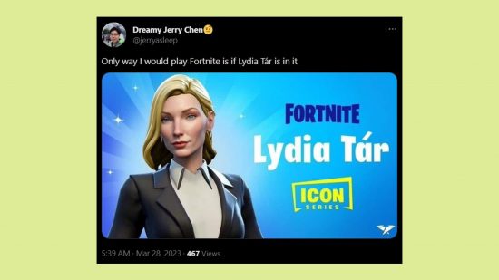 Fortnite Lydia Tar icon series concept: an image of the tweet showing the concept art in question