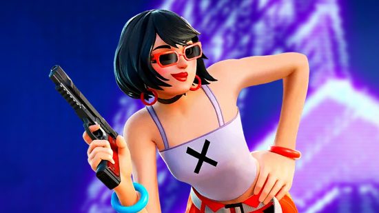 Fortnite Mega chapter 4 season 2 theme: an image of the Evie skin posing in front of a blurry backdrop