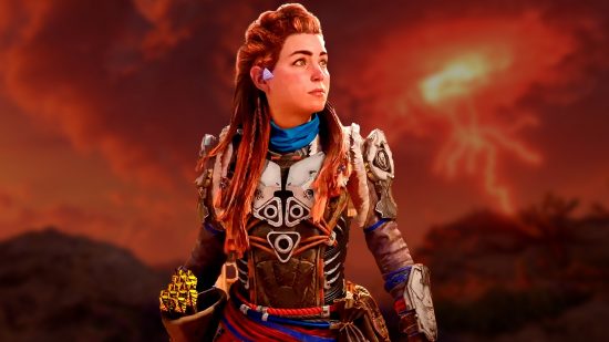 Horizon Forbidden West Burning Shores DLC new machine Waterwing: an image of Aloy from the PS5 game