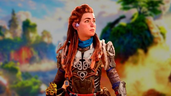 Horizon Forbidden West DLC burning shores battle PS5 limits: an image of Aloy from the open world RPG