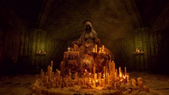Lords of the Fallen preview: A statue surrounded by dim wax candles
