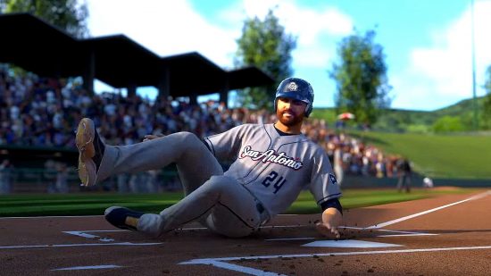MLB The Show 23 Juice WRLD song soundtrack: an image of a player sliding into home from the sports game