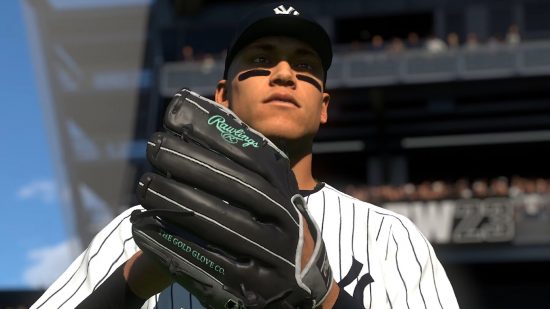 MLB The Show 23 servers down: Player holding a ball in a Baseball glove in MLB The Show 23