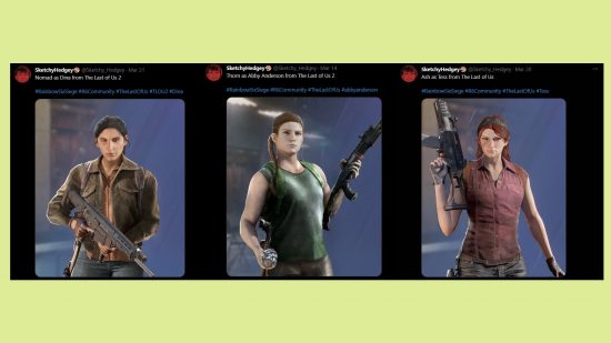 Rainbow Six Siege The Last of Us bundle fan concept: an image of Dina, Tess, and Abby skins in the FPS game