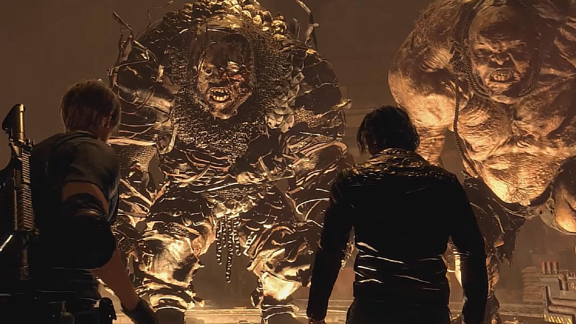 Resident Evil 4 Remake Bosses: The two El Gigantes can be seen