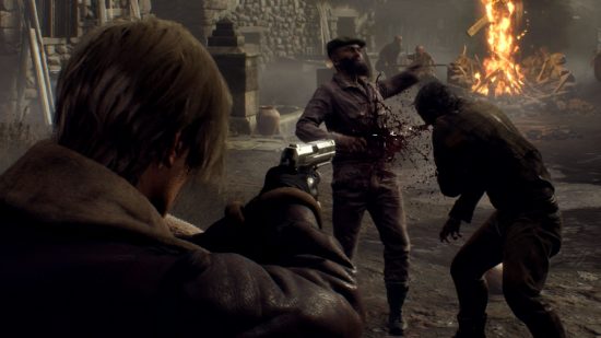 Resident Evil 4 Remake Infinite Ammo: Leon can be seen shooting zombies