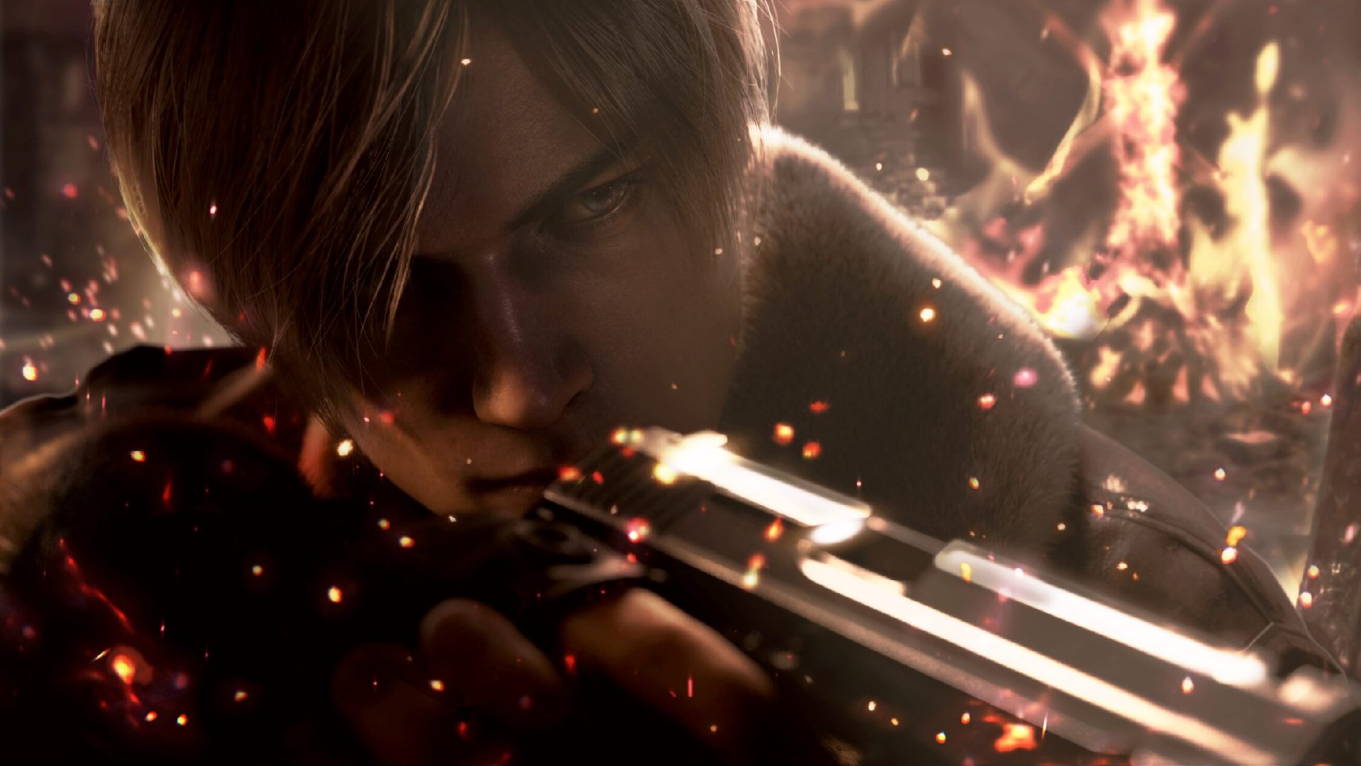 Resident Evil 4 Remake Review: Leon can be seen aiming a pistol