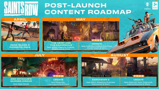 Saints Row free Dead Island 2 DLC content roadmap: the roadmap for the open world game in question
