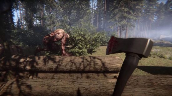 Sons of the Forest Best Weapons: A person with an axe can be seen