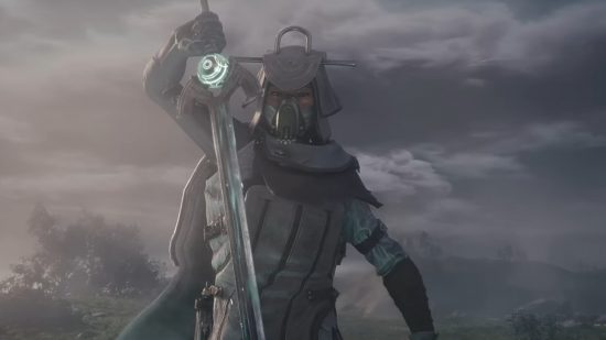 Soulframe release date: Character pulling a sword from the ground in Soulframe reveal trailer
