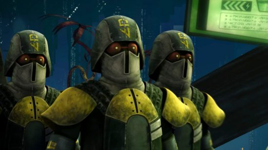 Star Wars Jedi Survivor hidden secrets: an image of Coruscant Security from The Clone Wars animated series