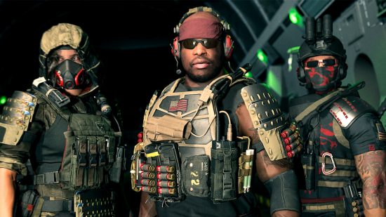 Warzone 2 DMZ extraction shooter formula: three Warzone 2 operators prepare to jump out of a plane. 
