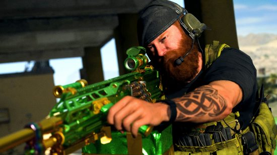 Warzone 2 one shot sniper St Patricks Day Victus XMR: an image of Conor with an LMG from the Call of Duty FPS