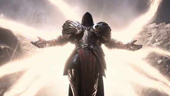 Will Diablo 4 beta progress carry over: Hooded figure hovering with wings of light in Diablo 4