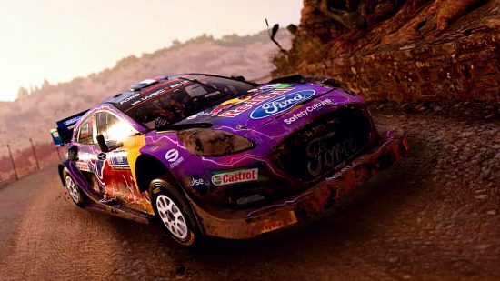WRC 2023 leaks achievements: an image of a purple rally car from the WRC Generations racing game