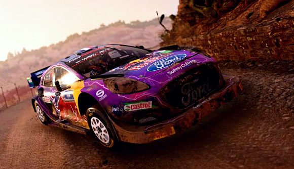 WRC 2023 leaks achievements: an image of a purple rally car from the WRC Generations racing game