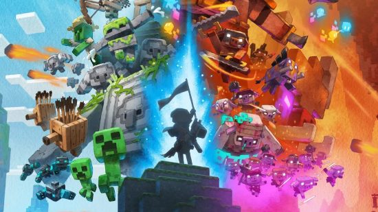 Xbox Game Pass August 2023 games: A hero can be seen alongside a number of Minecraft creatures