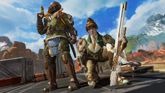 Best competitive FPS games: Apex Legends characters, one standing and one crouching at the ready.