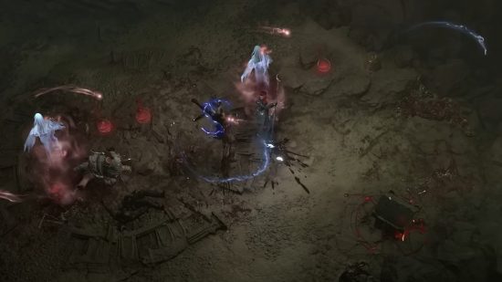 Diablo 4 endgame: An in-game image of players fighting in the Fields of Hatred.