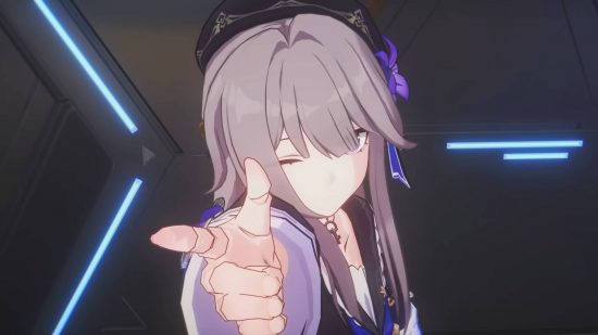 Is Honkai Star Rail Steam Deck verified?: A female character pointing with her right hand towards the camera, winking.