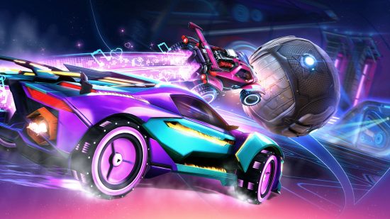 Best games: Two cars fight it out for the ball in Rocket League