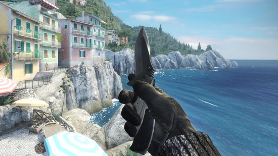 cheapest CS:GO knives: A player holds a gut knife above Tuscan in CS:GO