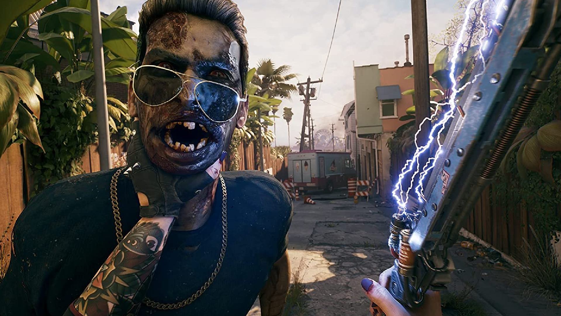 Dead Island 2 weapons: A person can be sseen grabbing a zombie