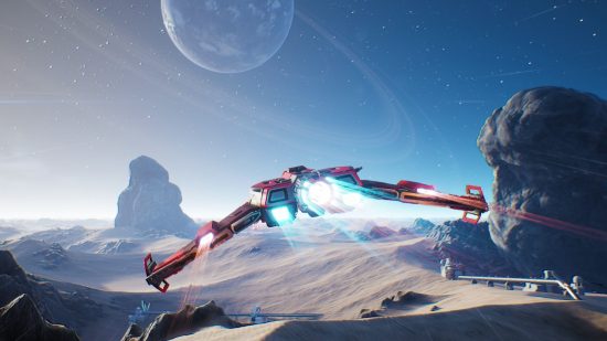 Everspace 2 PS5 release date: Spaceship flying close to planet surface in Everspace 2