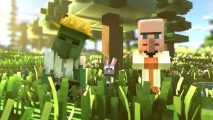 Is Minecraft Legends canon: Villager. bunny, and zombie watching a Piglin attack in Minecraft Legends cinematic