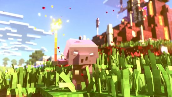 Minecraft Legends demo: Piglin entering the Overworld in Minecraft Legends cinematic trailer