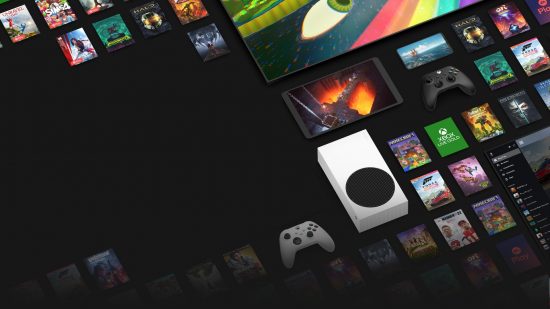 Xbox Game Pass image showing the console and various games.
