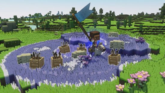 Minecraft Legends Split Screen: A player can be seen