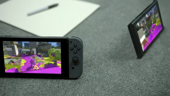 Nintendo Switch review image showing two Switches with Splatoon 2 on them.