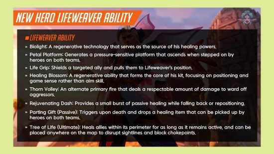 Overwatch 2 Lifeweaver Support Roadhog griefing abilities: an image of the FPS character's kit