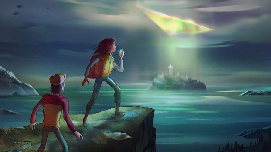 Oxenfree 2 Lost Signals: Riley, and another person can be seen looking at a portal by a lighthouse