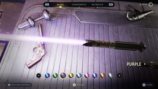 מלחמת הכוכבים Jedi Survivor Purple Lightsaber צבעים