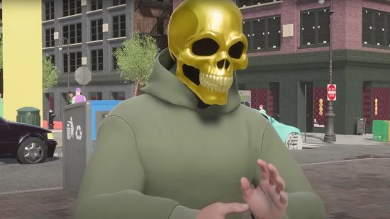 Skater with a gold skull mask cosmetic in Skate 4