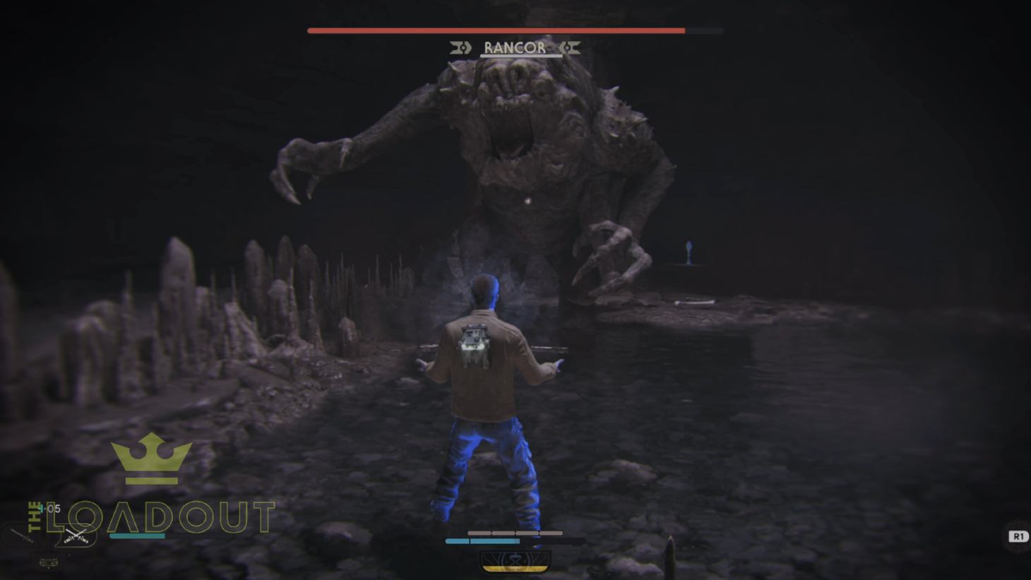 Star Wars Jedi Survivor Rancor Fight: Cal can be seen using the automatic parry