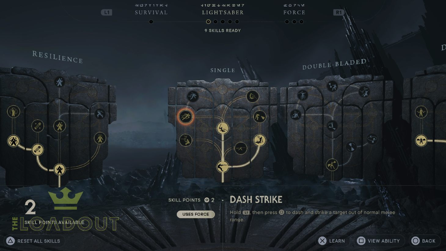 Star Wars Jedi Survivor Best Skills: The Dash Strike skill can be seen