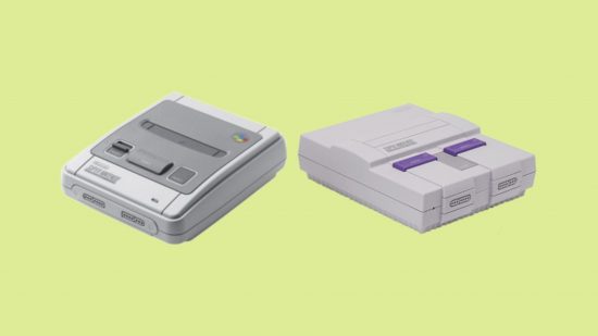 Super NES Classic Edition review image of both the PAL and US version of the console.