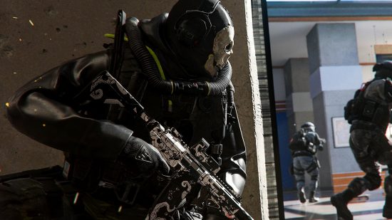 Warzone 2 best loadout of the week MP5 Lachmann Sub akimbo p890: an image of Ghost with an SMG from the FPS