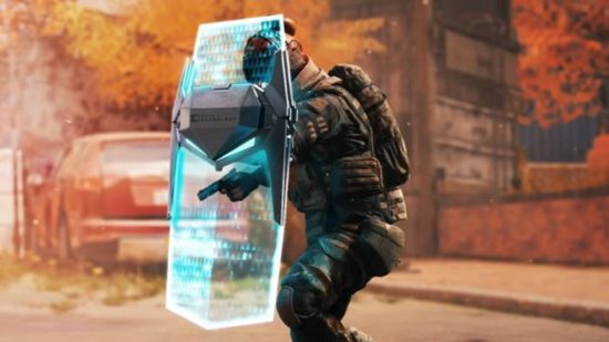 XDefiant Free: A soldier can be seen using a shield