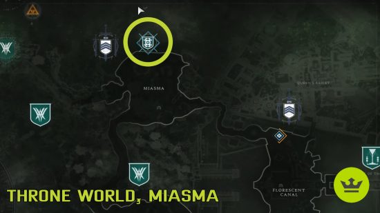 Destiny 2 where to fish: A map showing the fishing location in the Throne World.