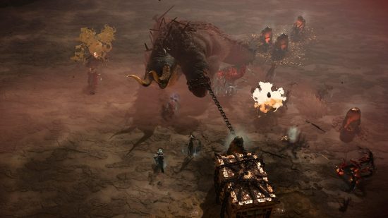 Diablo 4 world bosses: A group of players fighting Avarice.